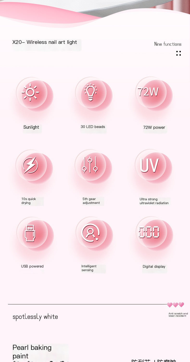Wireless Nail Lamp with Rechargeable Lithium Battery